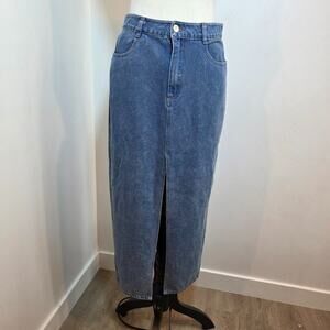 Women Long Denim Front Slit Maxi Skirt Cotton Western Preppy Medium Size 10